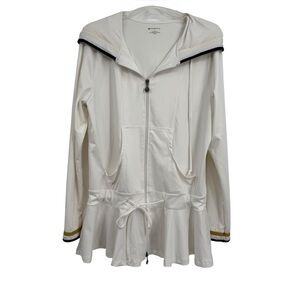Wimbledon Women’s Hooded Training Jacket White Size Large Peplum Zip Stretch
